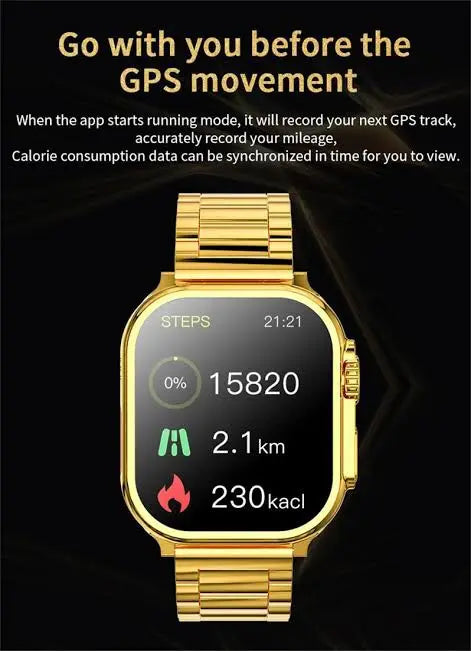 C9 Ultra Max Gold Edition Color Smartwatch 2.1 Inch Screen WITH Hryfine APP