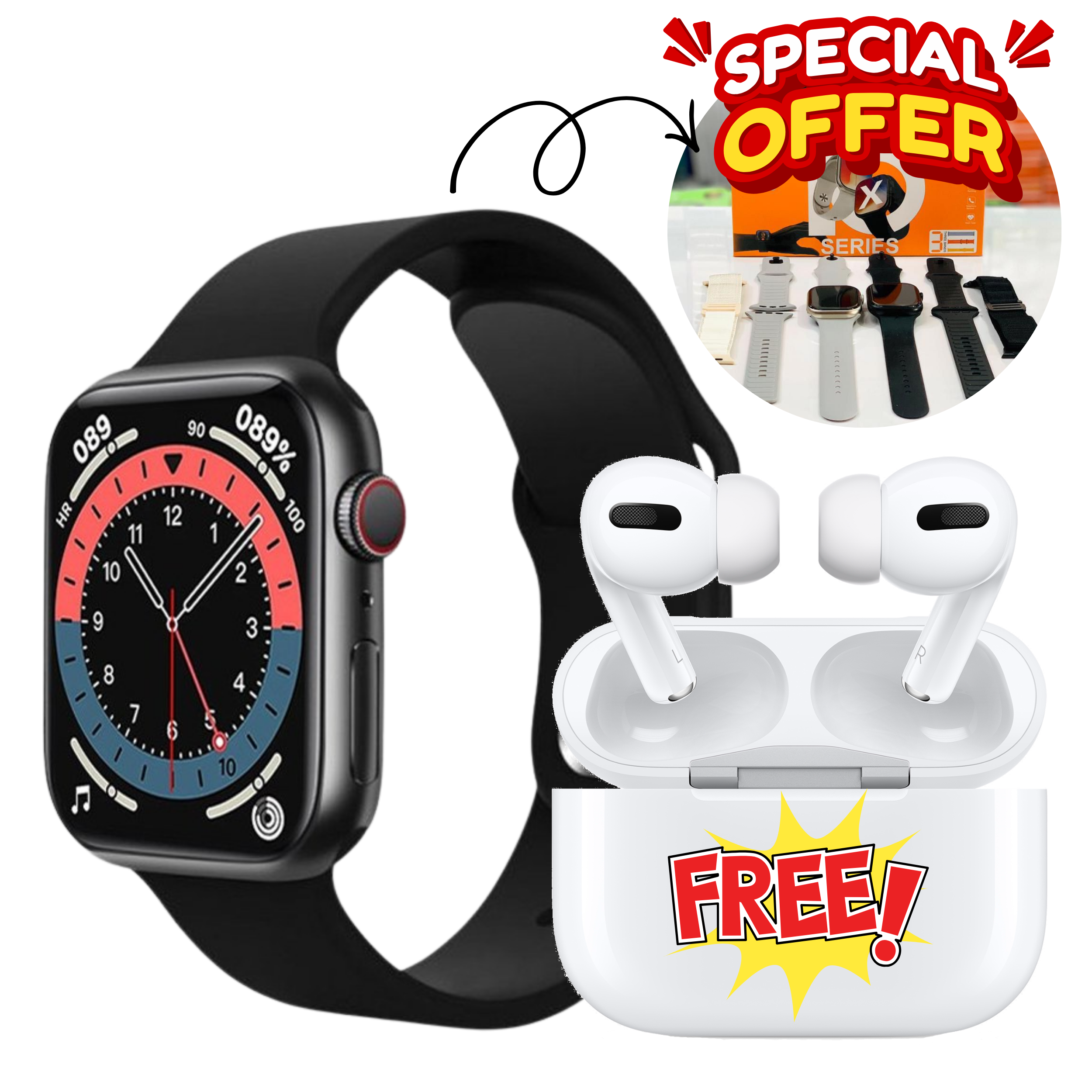 TLTM M700 Series 10 Smart Watch – 3 Strap Combo + FREE AirPods