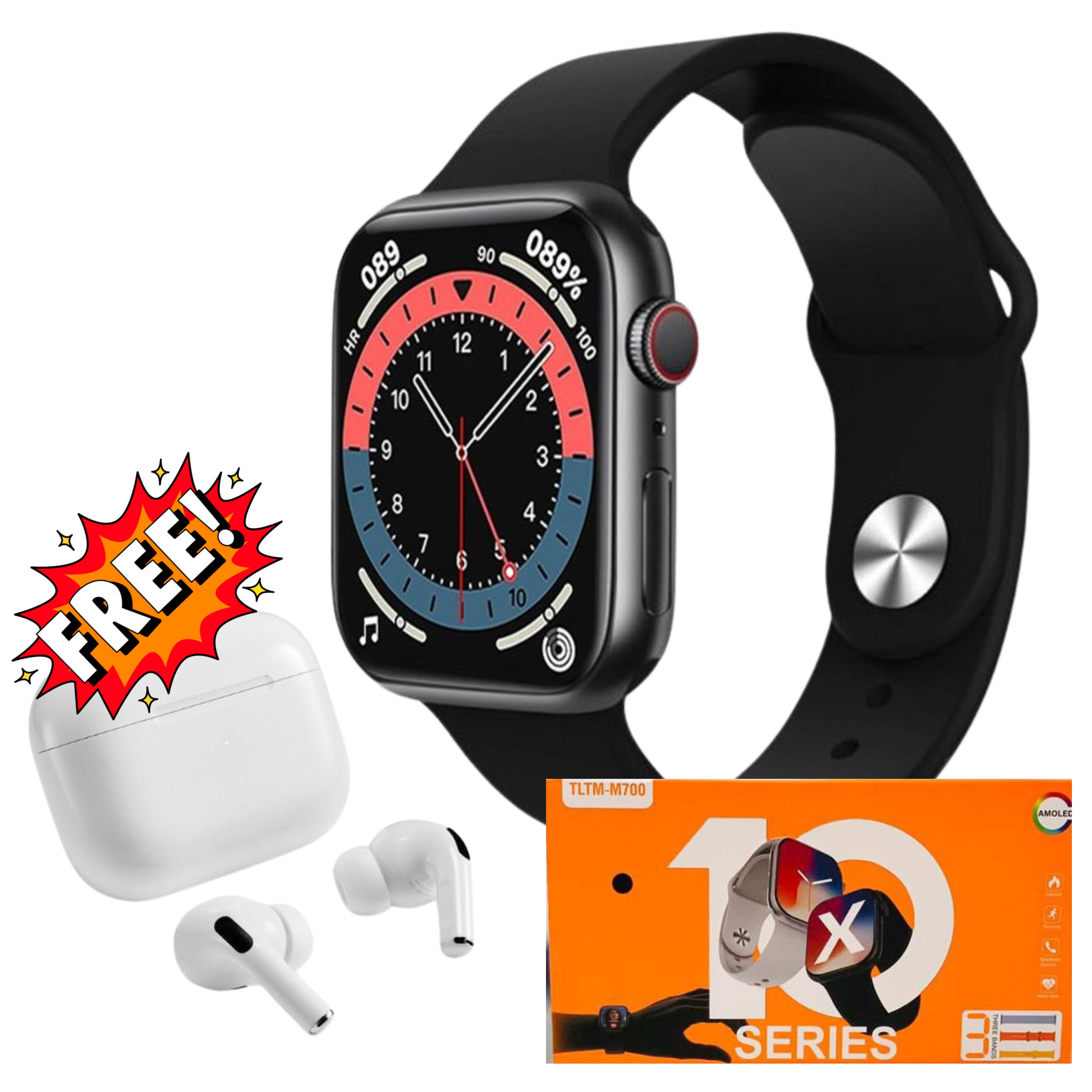 TLTM M700 Series 10 Smart Watch – 3 Strap Combo + FREE AirPods